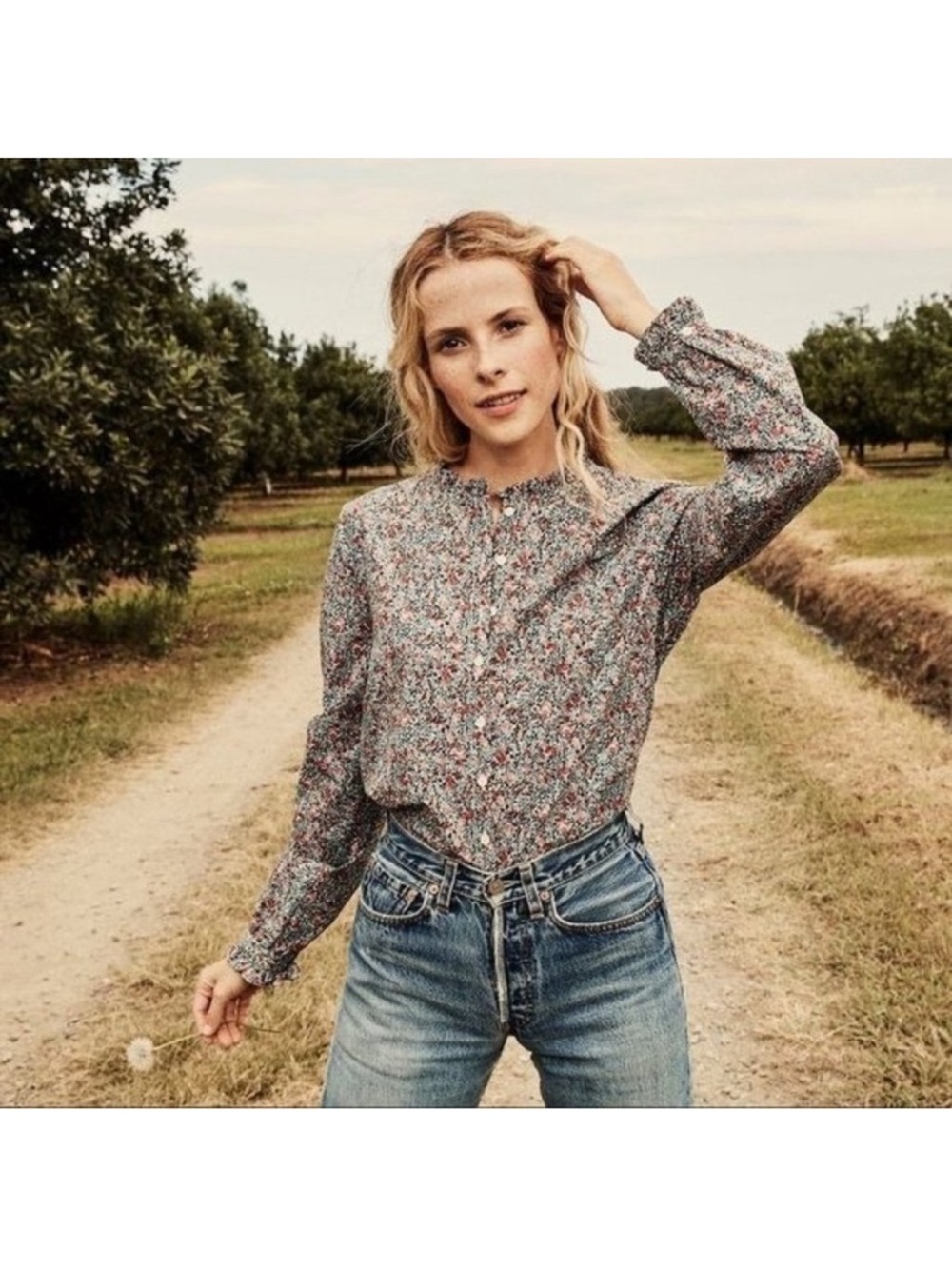 Doen Swan Blouse White Petit Jardin Floral Print